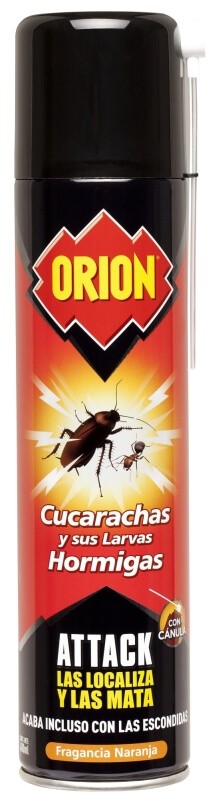 ORION Attack Spray Insecticida para Cucarachas y Hormigas 400 ml – Ataque Rápido y Eficaz con Fragancia Naranja