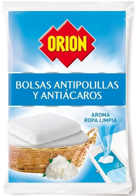 Orion Bolsas Antipolillas y Antiácaros Aroma Ropa Limpia 25 g – Protección Eficaz y Frescura para tu Armario