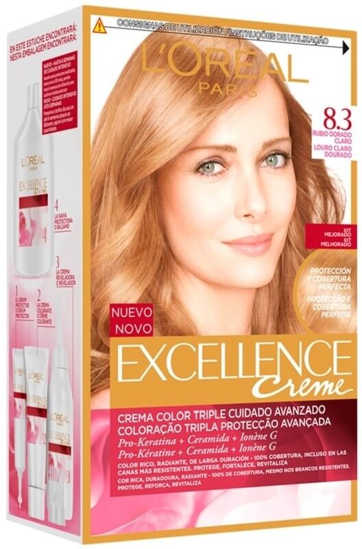 L'Oréal Paris Excellence Crème 8.3 Rubio Dorado Claro Tinte Permanente – Color Radiante y Cuidado Profesional en Casa
