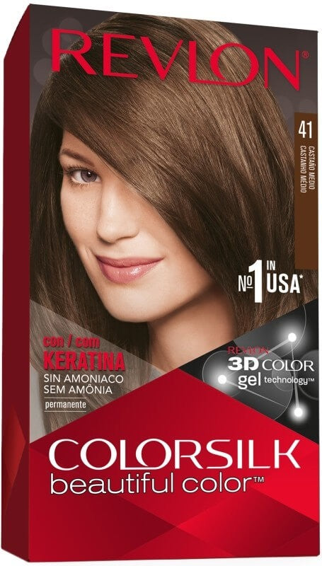 Revlon Colorsilk Tinte de Pelo Castaño Medio 41 - Coloración Permanente sin Amoníaco con Keratina
