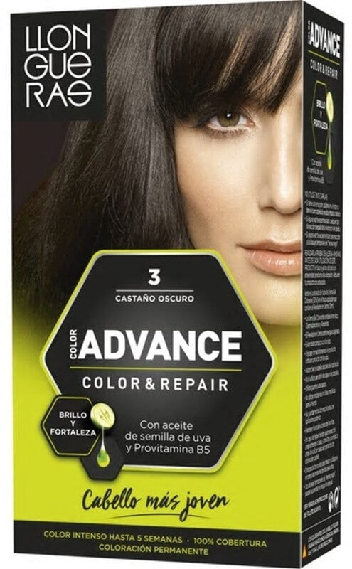 Llongueras Advance Color & Repair 3 Castaño Oscuro – Tinte Permanente con Brillo y Fortaleza