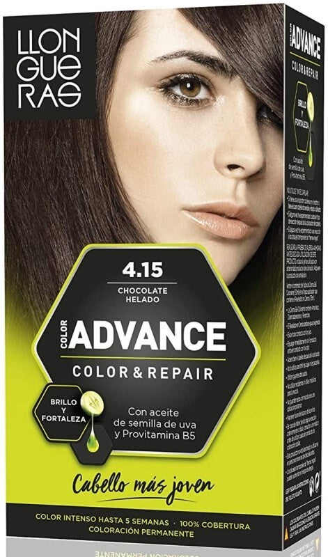 Llongueras Advance Color & Repair 4.15 Chocolate Helado – Tinte Permanente con Brillo y Reparación