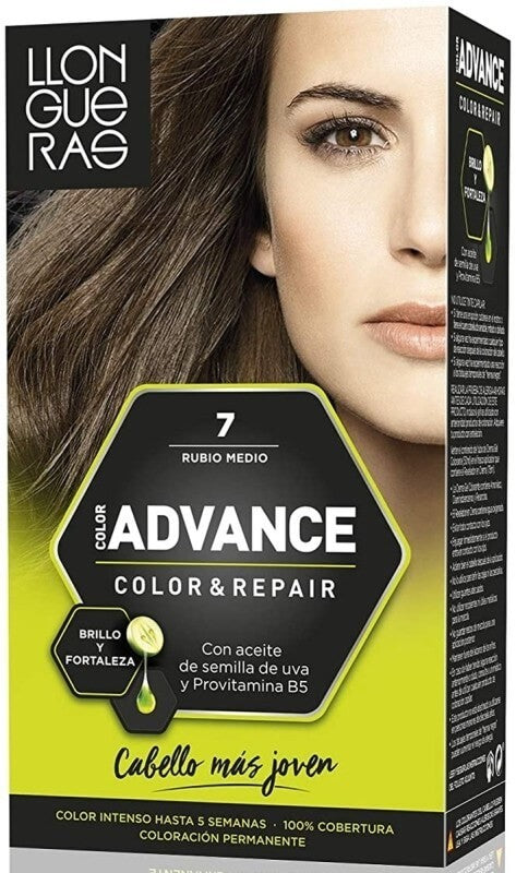 Llongueras Advance Color & Repair 7 Rubio Medio - Cabello Más Joven, Fuerte y con Color Duradero