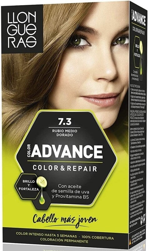 Llongueras Advance Color & Repair 7.3 Rubio Medio Dorado - Coloración Permanente con Brillo y Fortaleza
