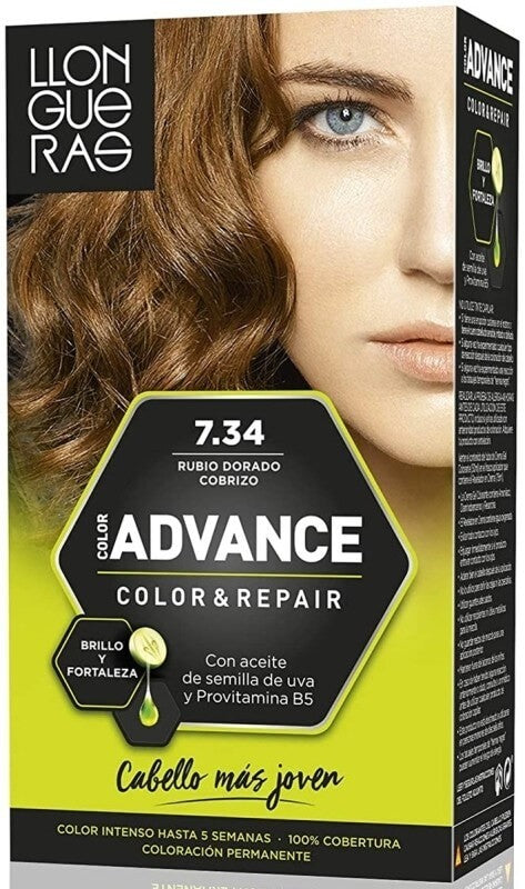 Llongueras Advance Color & Repair 7.34 Rubio Dorado Cobrizo - Coloración Permanente con Brillo y Vitalidad