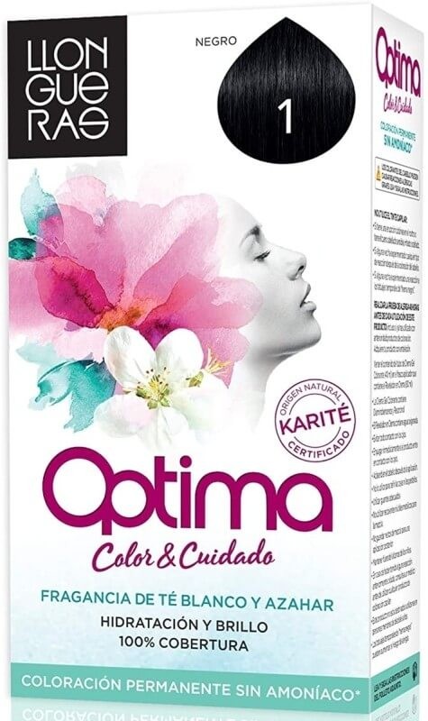 Llongueras Óptima Tinte de Pelo Permanente Negro 1 - Coloración Sin Amoníaco para un Cabello Brillante