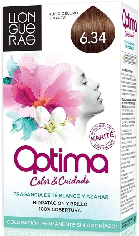 Llongueras Optima Tinte de Pelo Color Rubio Oscuro Cobrizo 6.34 - Coloración Permanente sin Amoníaco