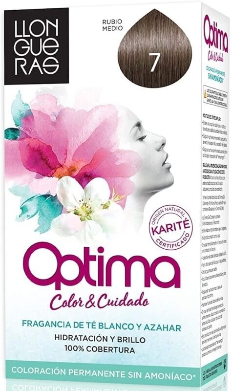Llongueras Optima Tinte de Pelo Color Rubio Medio 7 - Coloración Permanente sin Amoníaco