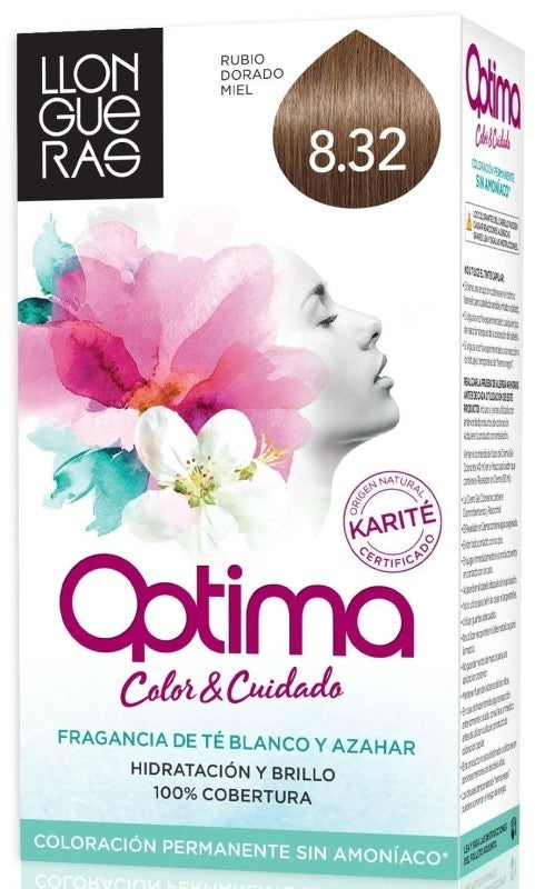 Llongueras Optima Tinte de Pelo Color Rubio Dorado Miel 8.32 - Coloración Permanente sin Amoníaco