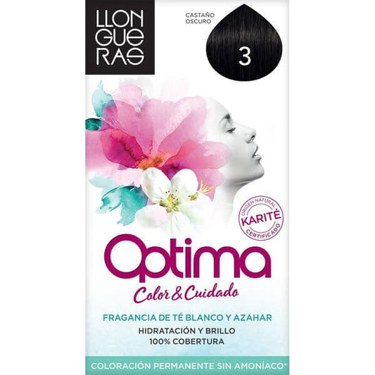 Llongueras Optima Color & Cuidado Castaño Oscuro 3 - Coloración Permanente Sin Amoníaco