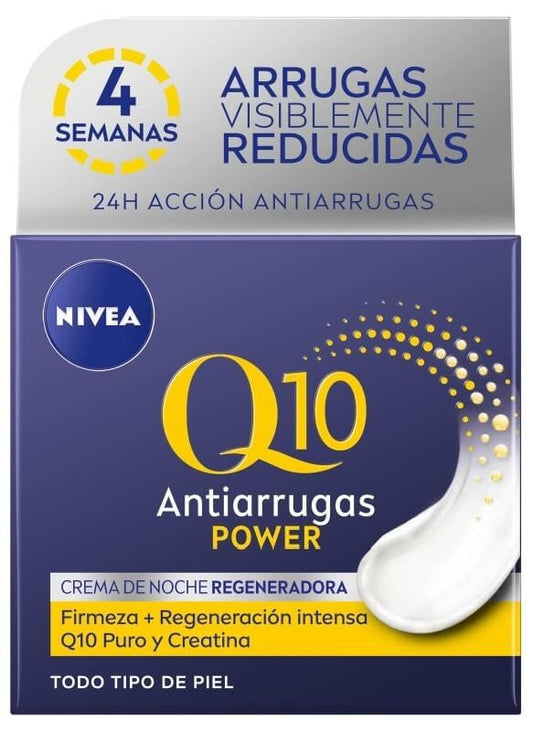 NIVEA Q10 Power Crema de Noche Antiarrugas Regeneradora 50 ml – Firmeza y Juventud Mientras Duermes