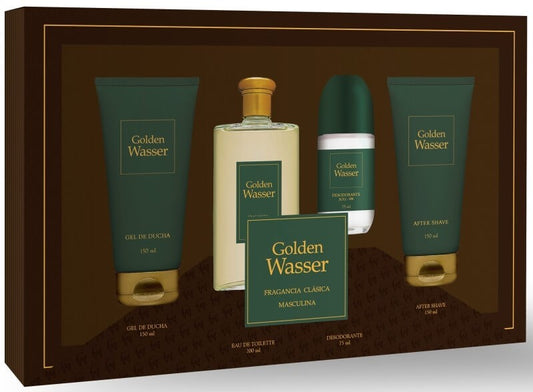Golden Wasser Estuche Colinia Para Hombre 150 ml + Gel Baño 150 ml + Desodorante Roll-On 75 ml + After Shave 150 ml