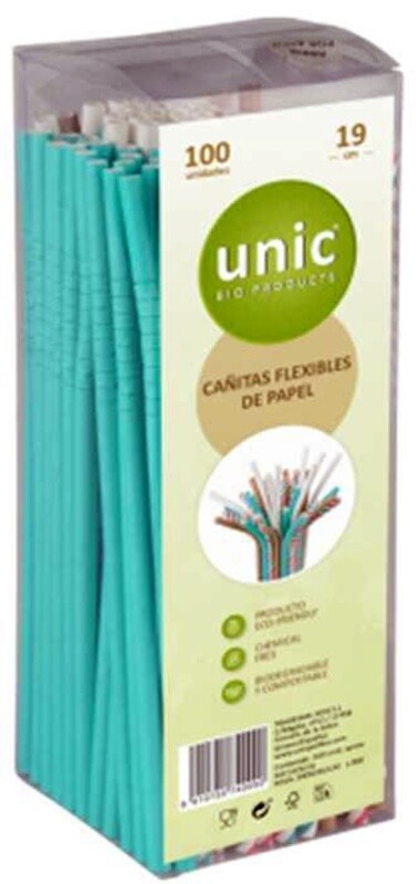Unic Cañitas De Papel Flexible 4 Colores 100 Unidades