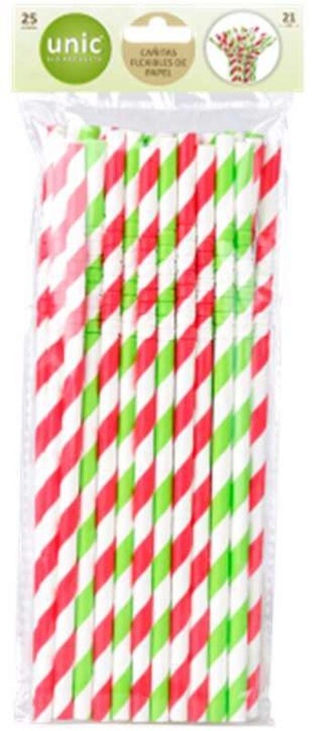 Unic Cañitas De Papel Flexible 2 Colores Rayadas 25 Unidades