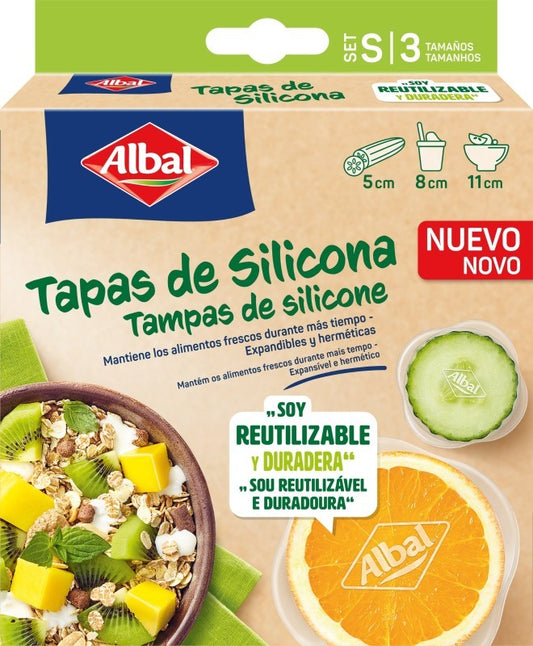 Albal Tapas de Silicona Reutilizables - Set de 3 Tamaños, Herméticas y Sostenibles