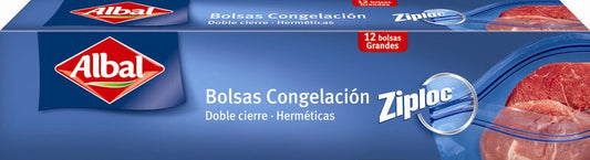 Albal Bolsas Congelación Ziploc 12U Grandes – Herméticas con Doble Cierre para Conservación Segura