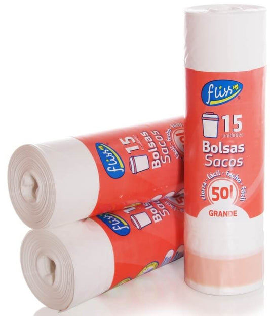 Fliss Bolsa Basura Autocierre Bicapa Balnca 50 L - 15 Unidades