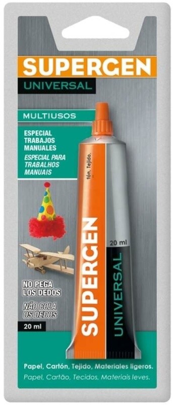 Supergen Pegamento Universal Multiusos Uso Escolar Blister Tubo De 20 ml