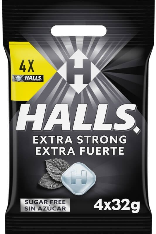 Halls Caramelo Sin Azúcar Extra Fuerte 4 Unidades X 32 gr