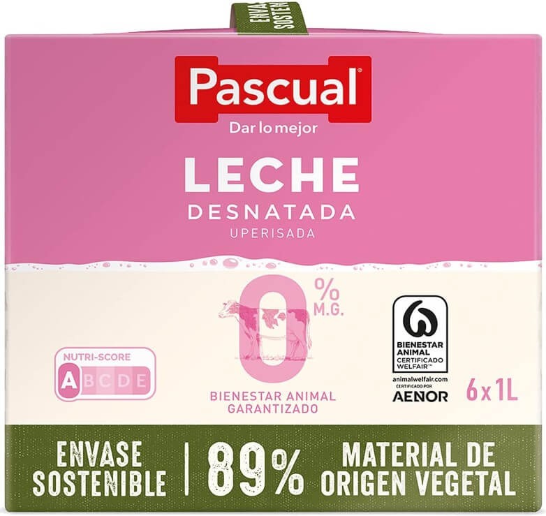 Pascual Leche Desnatada Pack 6 x 1L - Nutrición Saludable para Toda la Familia
