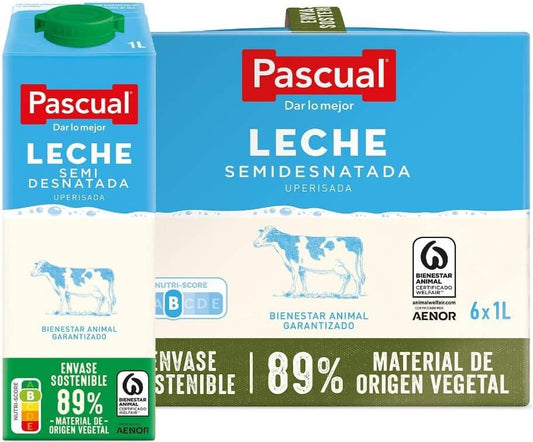 Pascual Leche Semidesnatada Pack 6 x 1L - La Mejor Elección para una Dieta Equilibrada